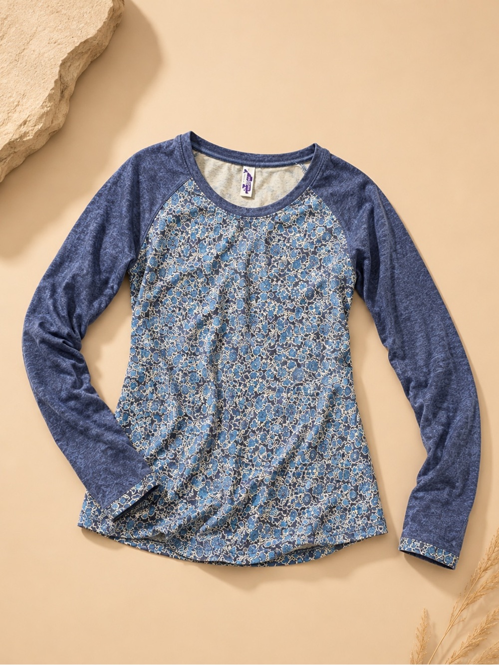 Brora Ultra Soft Blue Floral Raglan Long Sleeve Top Size 3–4